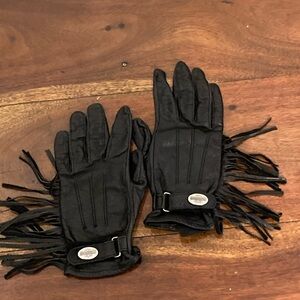 Harley Davidson Womans Black Leather Gloves With Fringe Size Medium. M